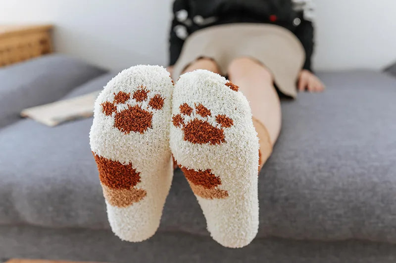 Winter Warm Cat Paw Socks for Women