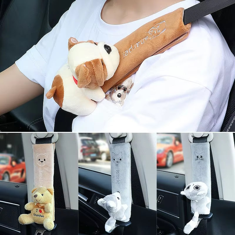 Cute Cartoon Car Seat Strap Belt Cushion Cover Stuffed- Pack of 2